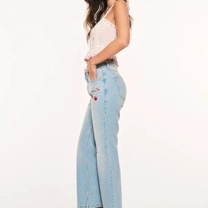 NWT LoveShackFancy Sami Cherry Print Jeans Straight Leg Sz 2